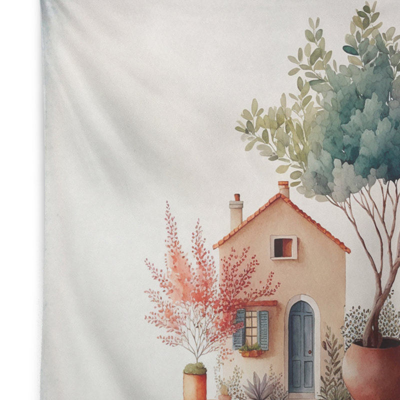 Tapisserie polyester maison de campagne terre cuite, H 50 po x l 60 po
