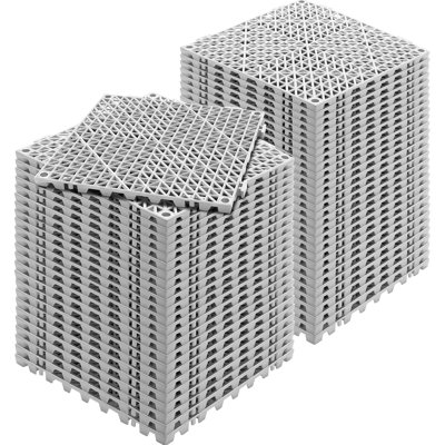 Interlocking Tile 55PCS Grey, Drainage Tiles 12" x 12"x 0.6 Splicing, Soft PVC Interlocking Floor Tiles, Non-Slip Drainage Holes for Restroom, Bathroom, Kitchen, Pool, Wet Area