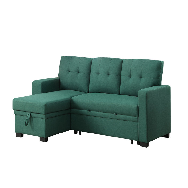 L - shaped Multi - functional Fabric Sofa with Storage, Green