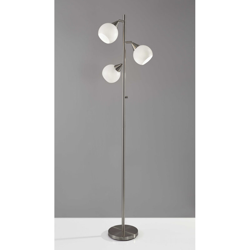 Lampe sur pied en métal brossé avec trois globes réglables