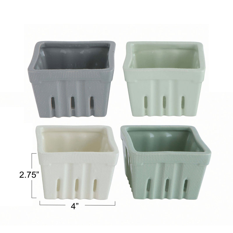 Ensemble de 4 bols à baies en grès, Blanc / gris / vert / vert pâle