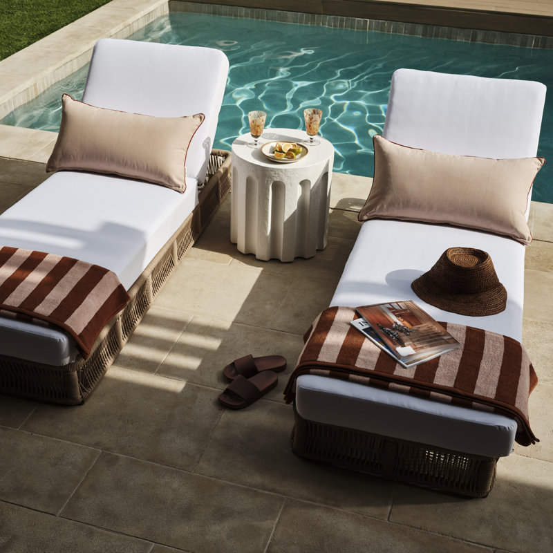 Langley Outdoor Chaise Lounge, Tan Frame/White Cushion