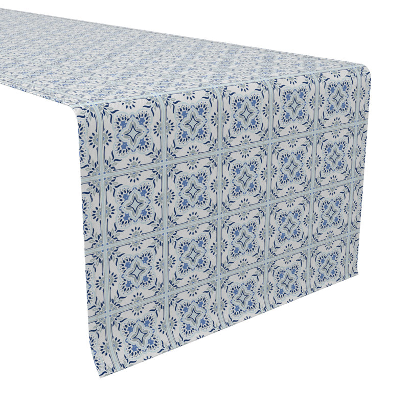 Rectangular Geometric Cotton Twill Table Runner, 72" x 16"