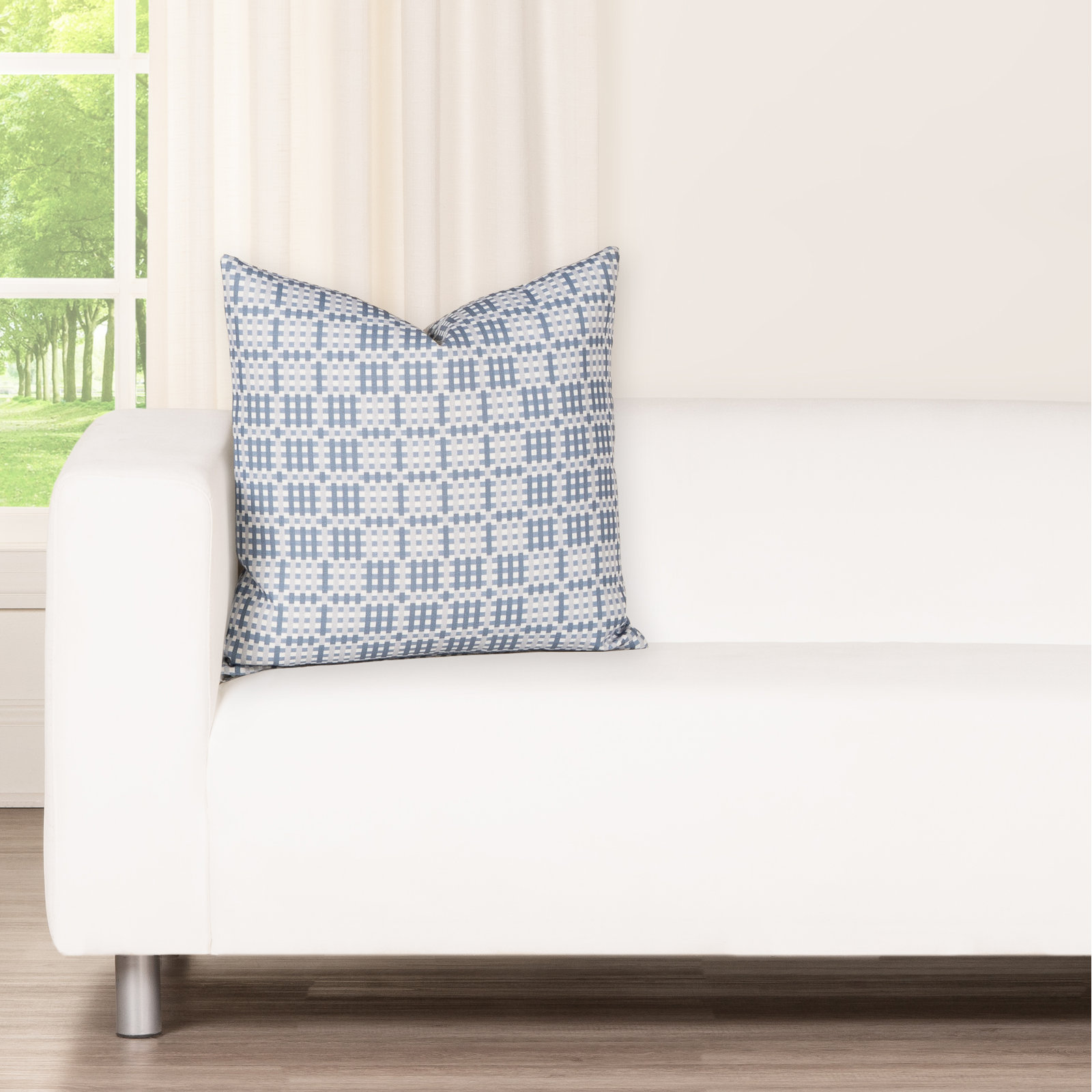 Floating Cubes Accent Pillow, Feather, Blue Geometric