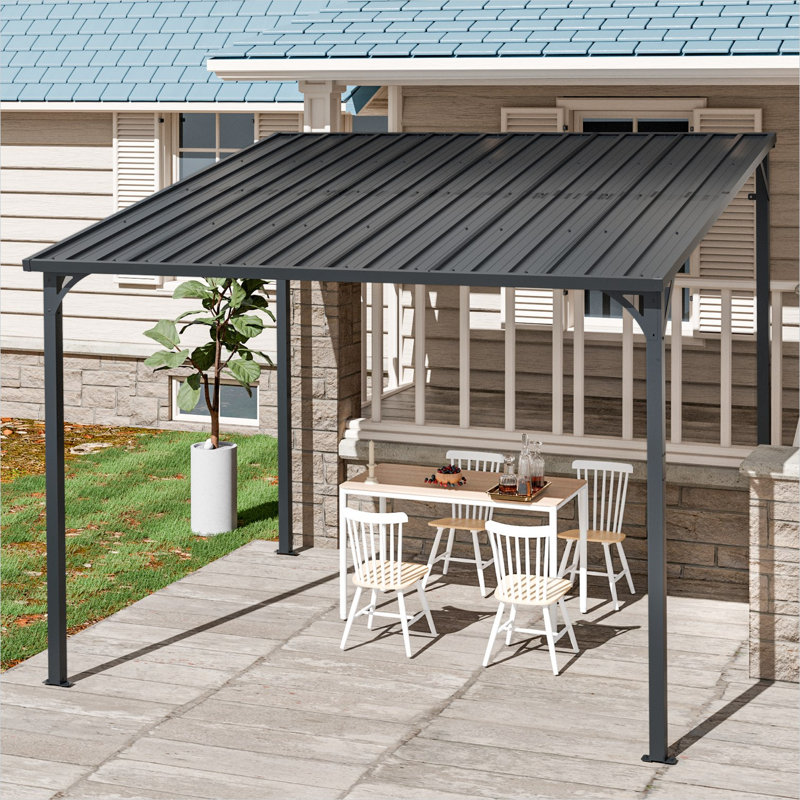 Pavillon de jardin mural en acier noir mat avec toit incliné pour le rangement et l'abri du patio