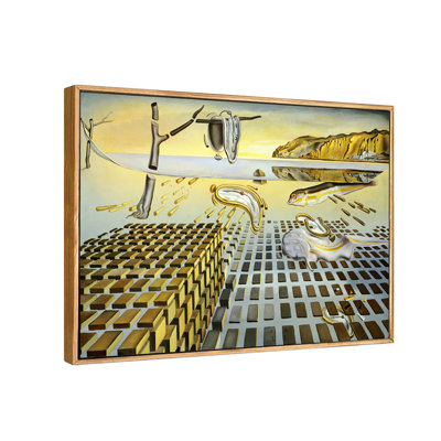 Impression sur toile encadrée, "The Disinégration of the Persistance of Memory" par Salvador Dali, art mural pour le salon, décorations de bureau à domicile (cadre de couleur bois mince, 12 po x 16 po)