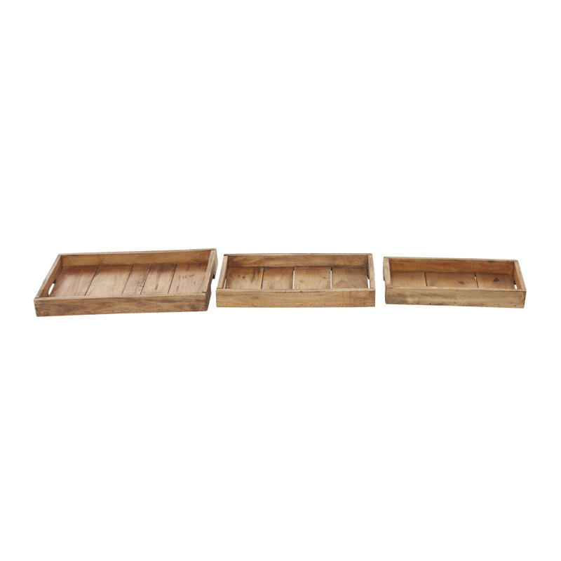 Cottage Charm Mahogany Wood Rectangular Tray Set, 3 Pieces