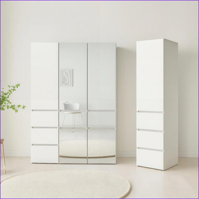 Armoire modulaire en bois avec miroir, Modern Slim | Blanc | Bois