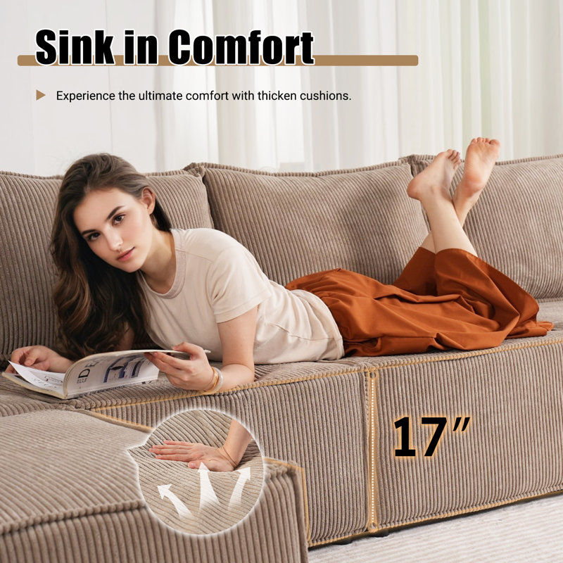 Modular Sofa Sectional, L-shape Or U-shape Corduroy Fabric Upholstered Couch, Modern Minimalist Design For Living Room, Ergonomic Design Deep Seat, Free Combination
