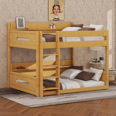 Queen Over Queen Bunk Bed With Storage Shelves, Plug Outlets & USB Ports