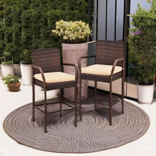 Set of 2 Wicker Bar Stools, Grey