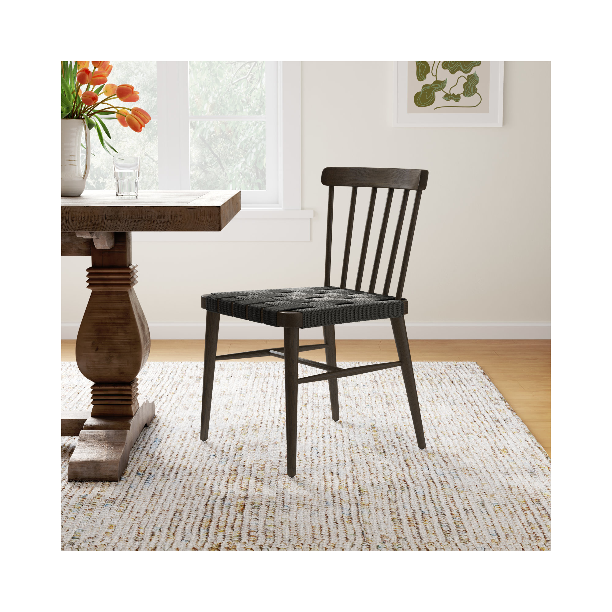 Catalonia Dining Chair-Smoked Oak, Black