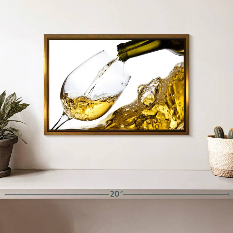 Éclaboussure de vin blanc, Cadre flottant doré, 13 po x 9 po