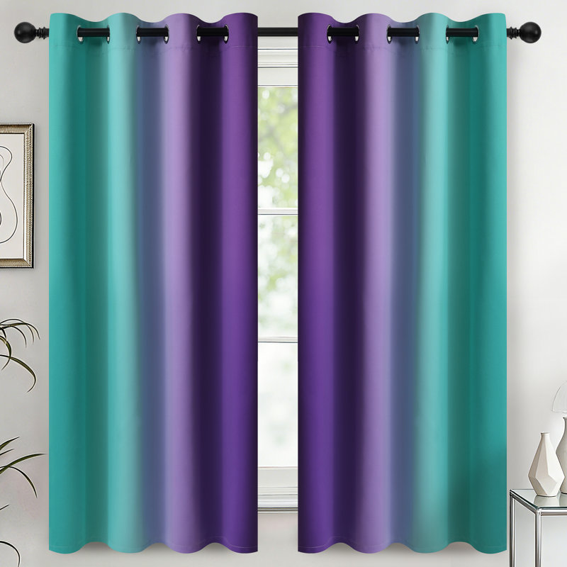 Teal and Purple   Thermal Insulated Curtains, Grommet Top Gradient Window Drapes 2 Panels, 52" W x 63" L, Teal/Purple