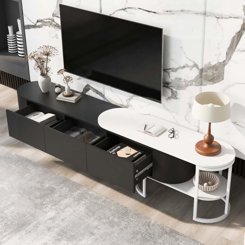 Meuble télé moderne pour téléviseur de 75 po ou moins, Noir / blanc