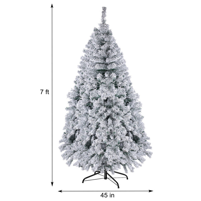 Arbre de Noël artificiel non illuminé, modèle à charnière, branches denses, décor de Noël réaliste, 7 ft, Amas de neige