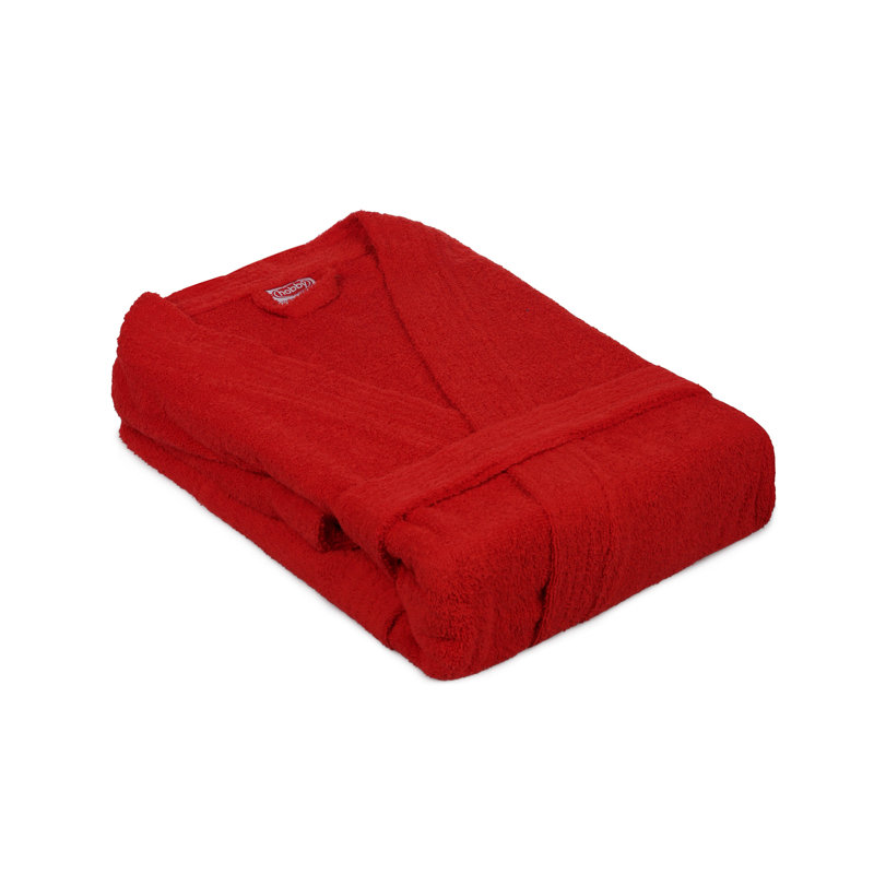 Peignoir 100% coton mi-mollet garçon avec poches, Rouge