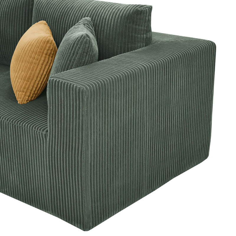 Canapé modulaire entièrement rembourré en velours côtelé avec repose-pieds mobile - aucun assemblage requis