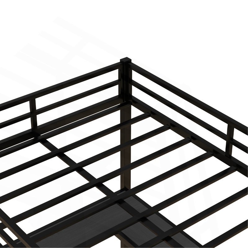 Lit mezzanine double en métal avec bureau et tablettes, lit mezzanine avec échelle et garde-corps, cadre de lit mezzanine pour chambre à coucher