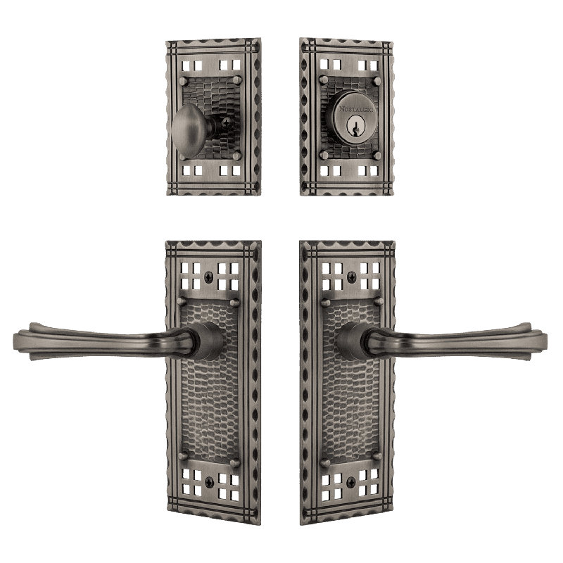 Nostalgic Warehouse Craftsman Entry Set with Fleur Lever, Antique Pewter, 2.375