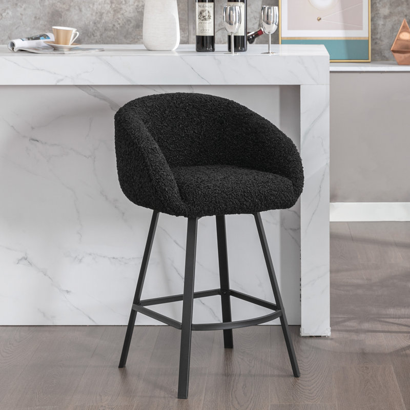 Tabouret de bar Sherpa 26,6 "avec structure en métal Absalom, 1, Noir Sherpa