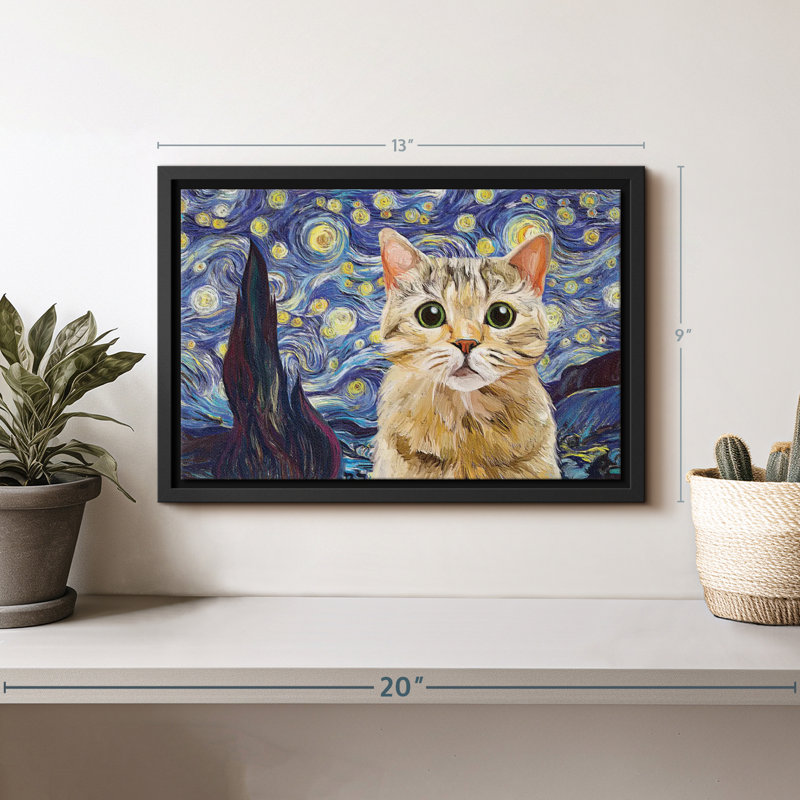 «Isaias Lost Kitty Starry Night», reproduction sur toile, H 9 po x l 13 po