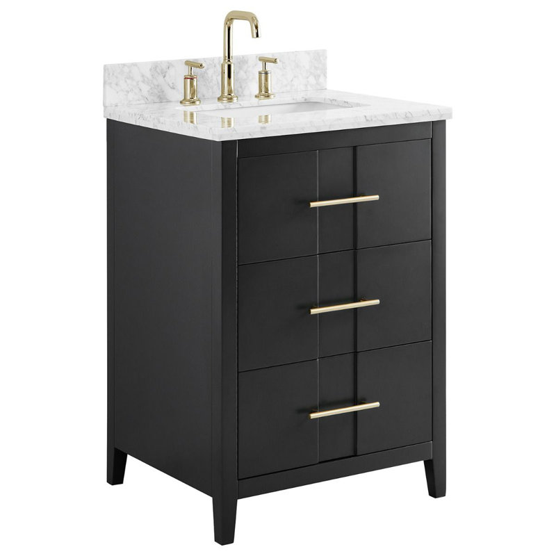 24'' Free-standing Single Bathroom Vanity with Carrara Marble Vanity Top, Black