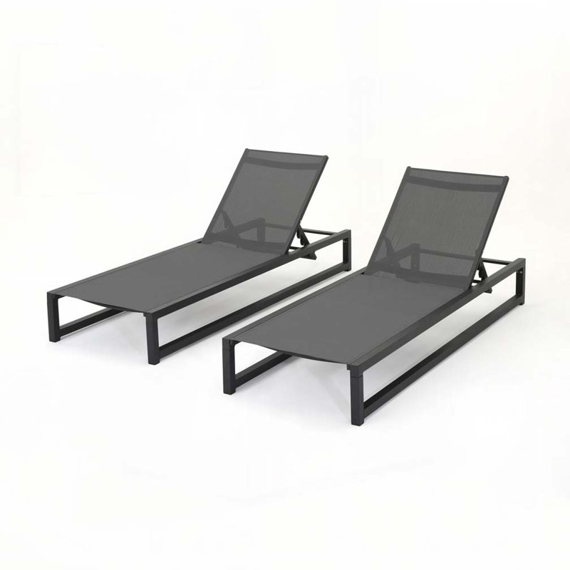 Outdoor Chaise Lounge with 5-Level Adjustable,Durable Aluminum Frame & PVC-coated polyester Mesh, Black/Gray