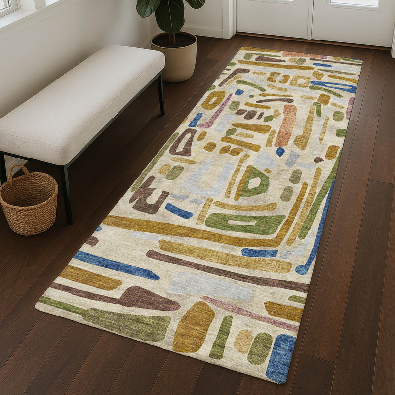 Machine Washable Indoor/Outdoor Chantille ACN2432 Casual Rug, 2'3" x 7'6" Runner, Beige