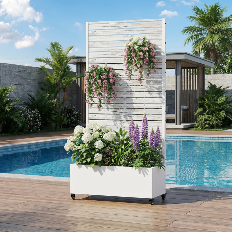 Lit de jardin extérieur surélevé en métal avec treillis, 72" H x 35" W x 16" D, Blanc