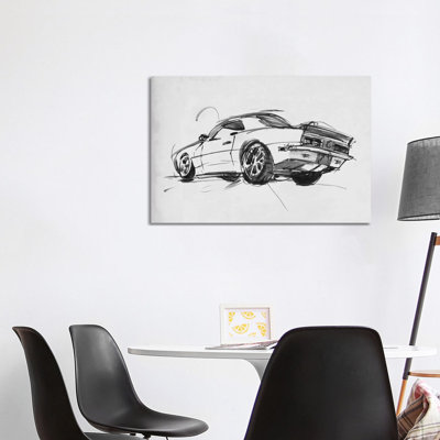 Classic Car Sketch II by Annie Warren - Wrapped Canvas Print