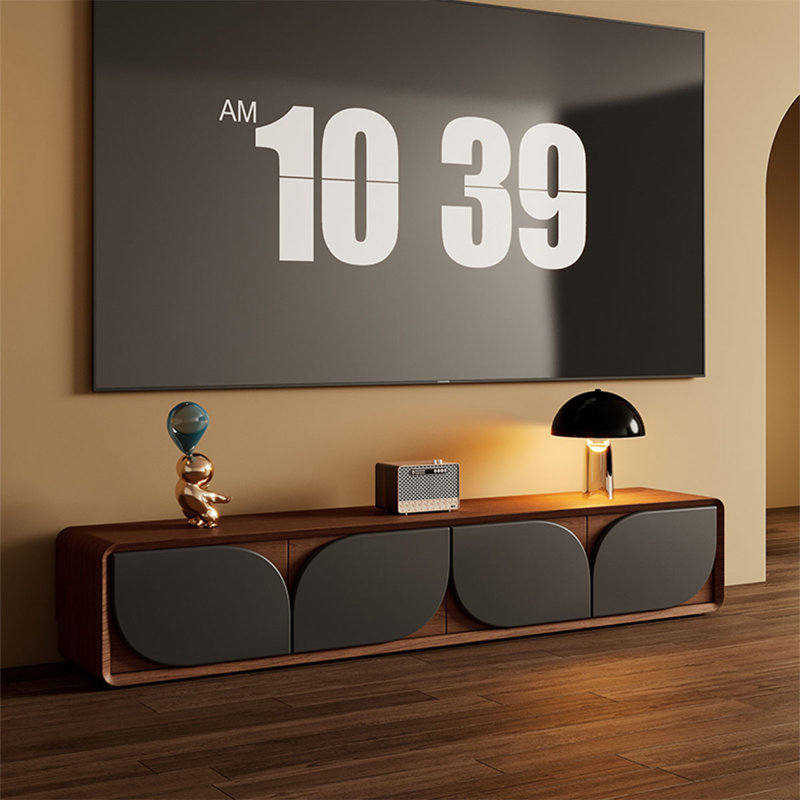 Meuble télé noir en bois massif, H 14,37 po x L 70,87 po x l 15,75 po