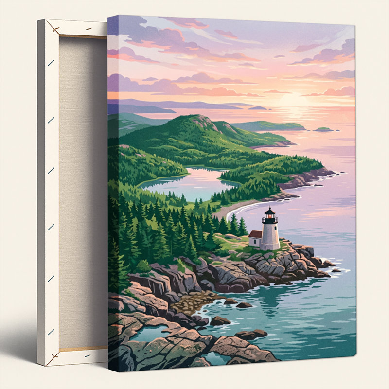 Ensemble de 1 tableau sur toile représentant un phare et un paysage, 48"H x 32"W, Wrapped Canvas