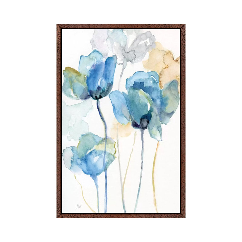 Wildflower Blues I by Nan - Painting on Canvas, 66.04 cm H x 45.72 cm W, Classic Brown Wood Framed