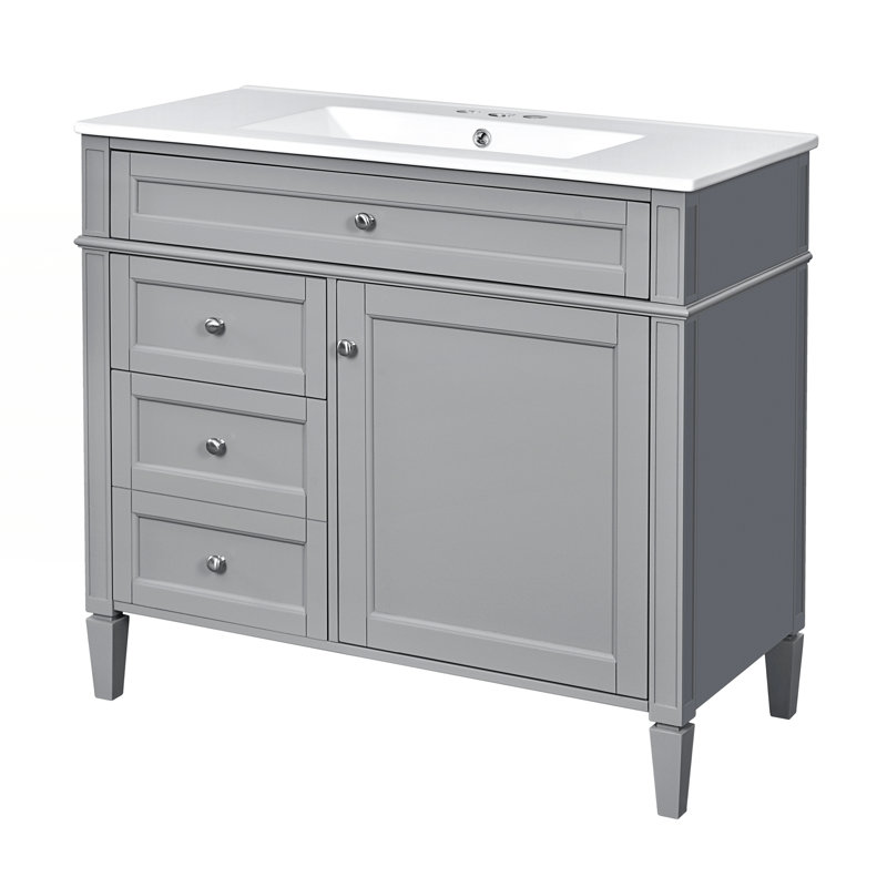 Meuble-lavabo 36 po avec lavabo supérieur, Argent argent, Gris