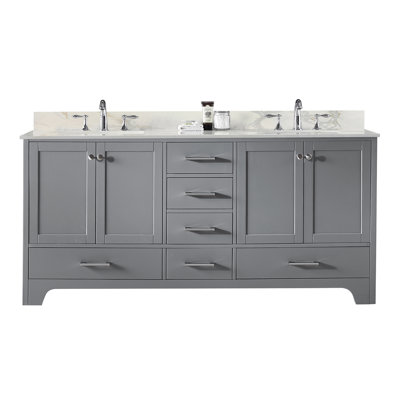 Claristine 72 Inch Bath Vanity in Quartz Top 3 Faucet Holes with Basins