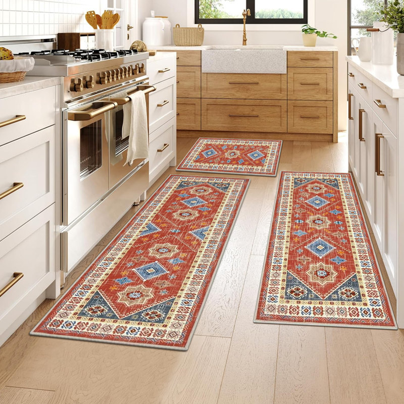 Tapis de cuisine antidérapant lavable à la machine (ensemble de 3), Rouge