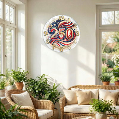 Patriotic Design USA 250th Anniversary Merchandise Modern Decorated Glass Wall Clock Home Decor Art-15.7"