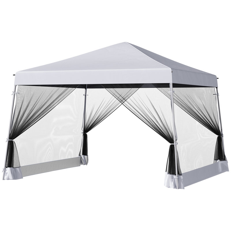 Tente à auvent inclinable avec filet Outsunny, Blanc
