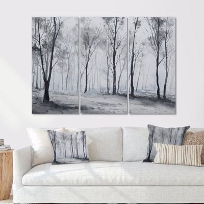 Grey Pine Canvas, Winter Forest Wall Art - Winter Forest Pranav 3 Piece Framed Canvas Wall Art Set Traditional Nature Decor
