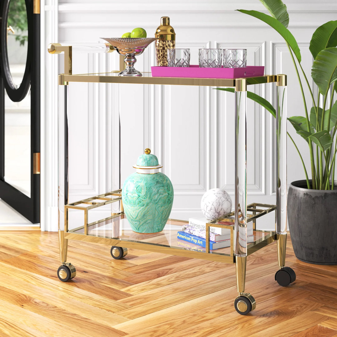 Callie Contemporary Brass & Solid Acrylic Bar Cart Etta Avenue™