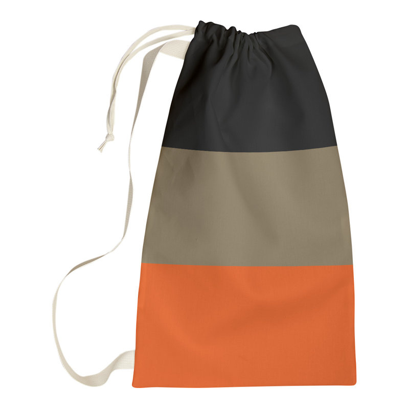 Fabric Laundry Bag with Handles, 29" H x 18" W x 1.5" D, Black/Metallic Gold/Orange