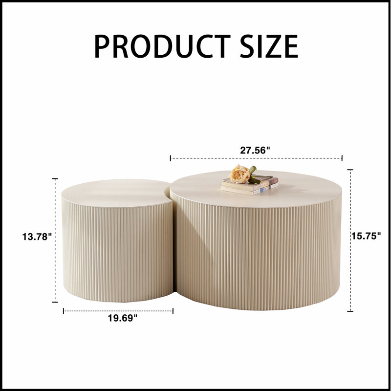 Table basse ronde avec relief fabriqué à la main, piédestal robuste et conception en forme d'olive pour des espaces de vie élégants