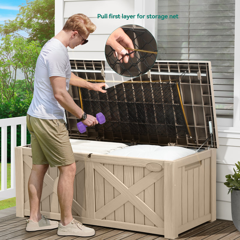 Balconera Deck Box 142.7 cm W 450 L Water Resistant Resin Lockable Deck Box, Brown