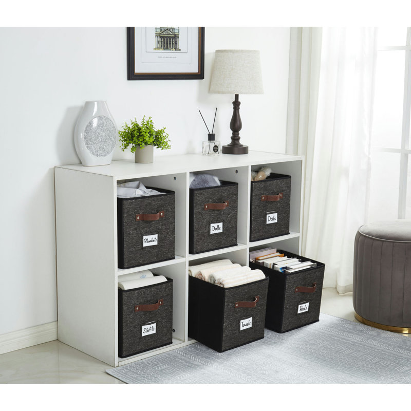 Storage Bins | Cube Storage Bin With Label Holders, Fabric Storage Cubes For Organizing Shelves Closet Toy Clothes  6Pcs