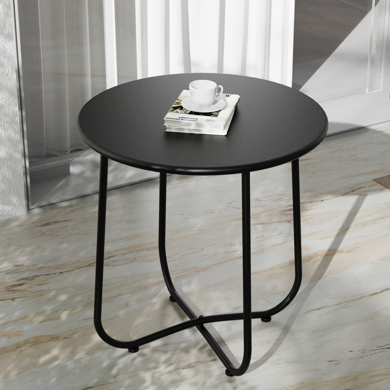 Round Patio Table Outdoor Side table for Patio Poolside Garden , Black, 18.1" H x 18.1" L x 18.1" W