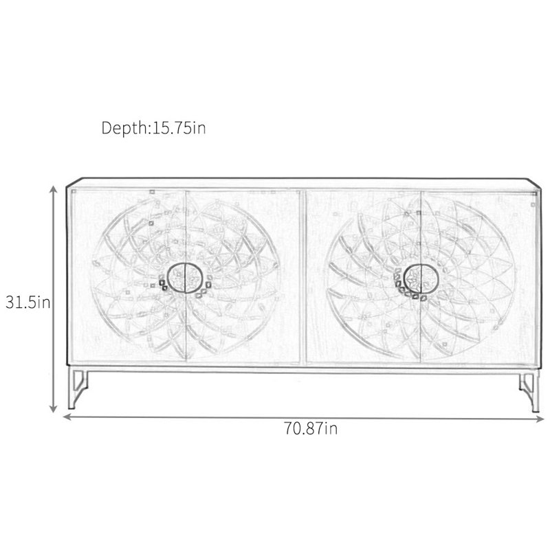 Buffet pour meubles de grande capacité, H 31,5 po x l 70,87 po x P 15,75 po