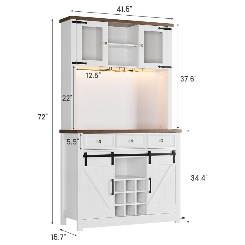 Bar à café 72 po Modern Farmhouse, H 71,65 po x l 41,54 po x P 16,54 po, White + brown