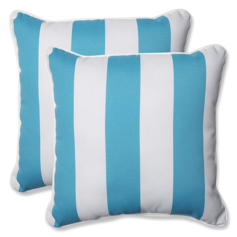 Aqua and White Cabana Stripe Outdoor Throw Pillow Set