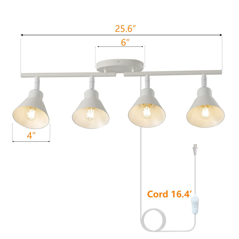 4 Light Plug in Ceiling Light Fixture,Plug in Track Lighting,Dimmable LED Bulbs Included, White